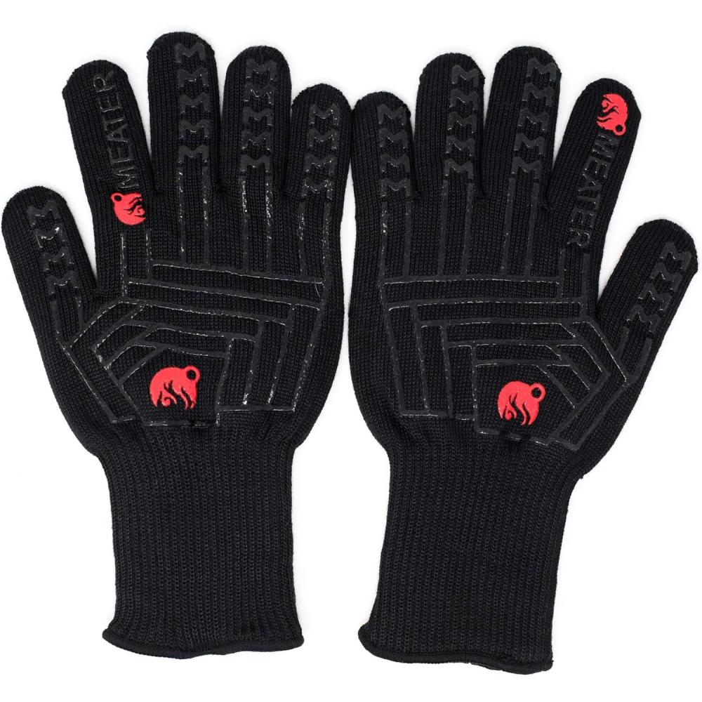 imageMEATER Cooking Gloves for Grill Smoker Oven and Baking  NonSlip HighTemperature Protection Extra Long Cuffs  Great GiftBlack